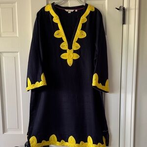 Boden Navy Blue Linen Tunic Dress with Yellow Detailing